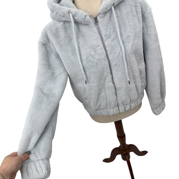 NEW Macy's Planet Heart Blue Fur Zip up Jacket Medium Bomber Hoodie Sweatshirt - Picture 3 of 8